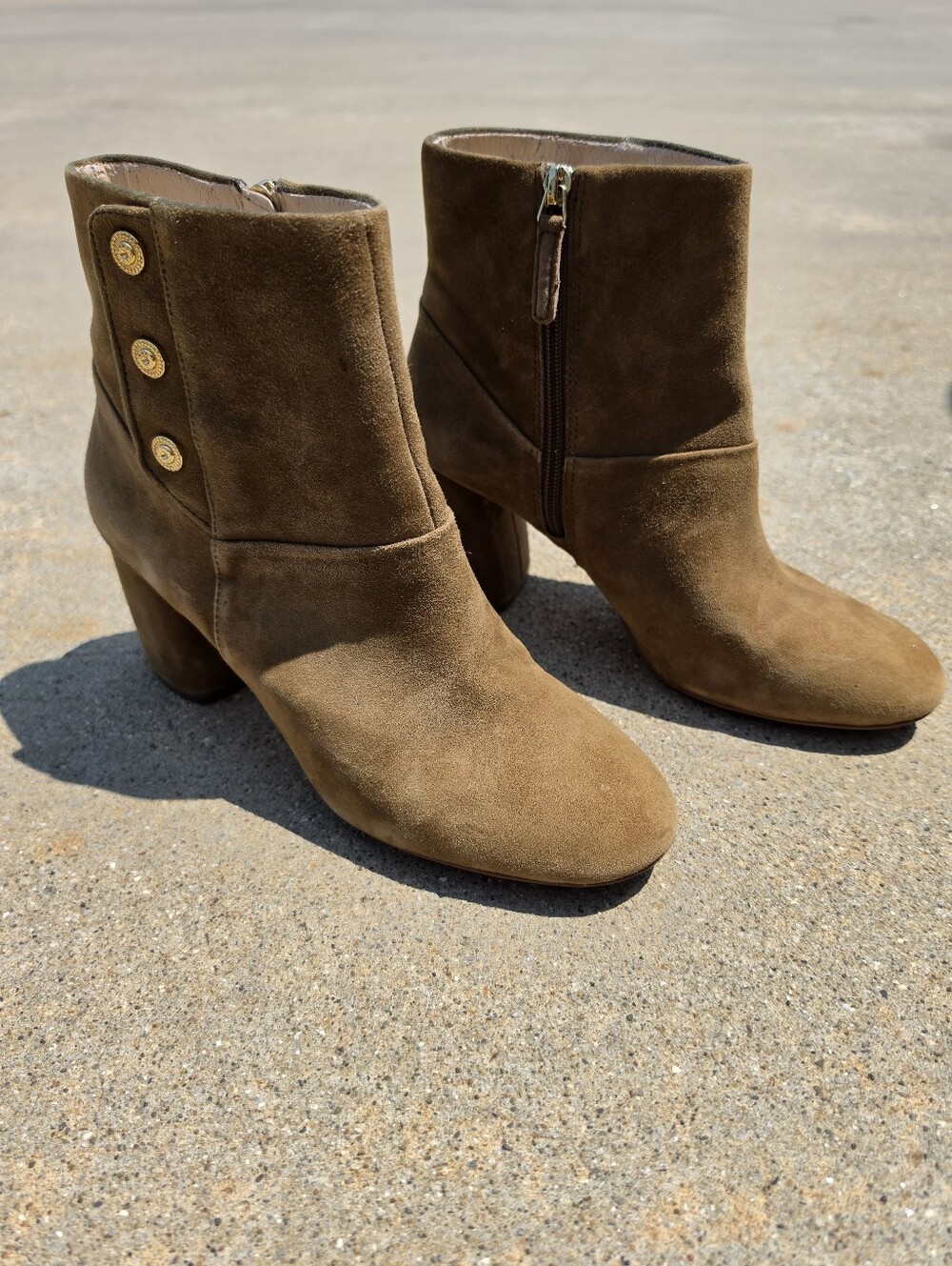 Nine West Tom Brown Suede Ankle Booties Women's Size 10M Block Heel Zip Boots - Picture 1 of 7